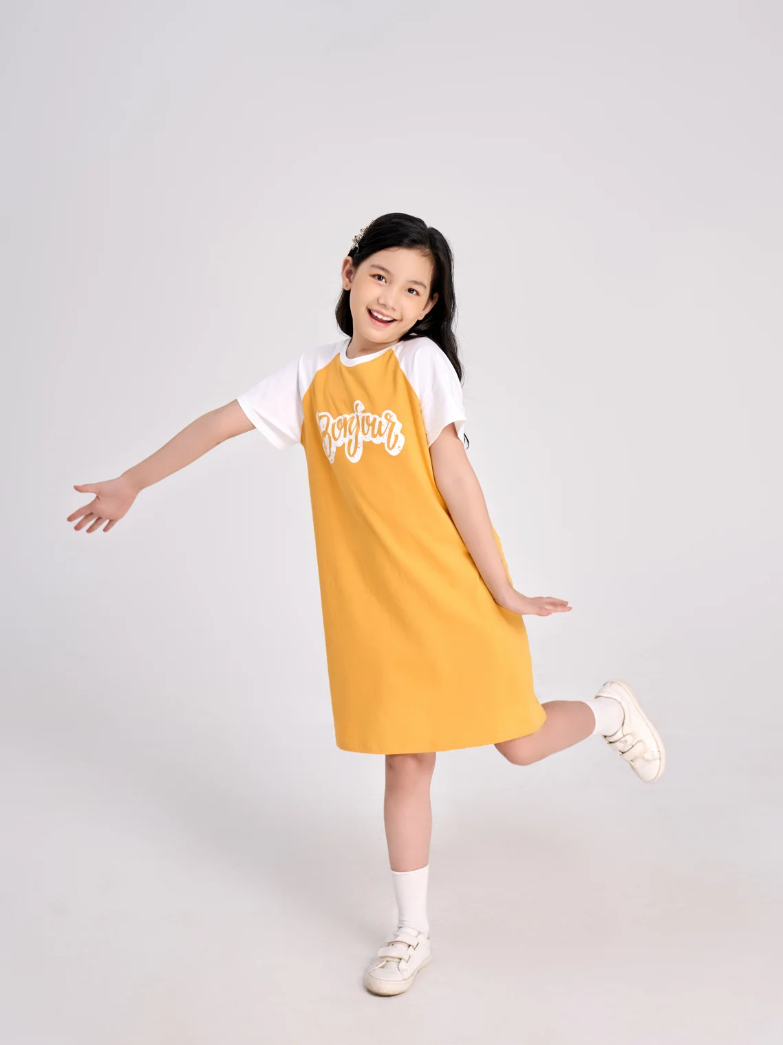 Váy Suông Bé Gái Cotton Phối Tay Raglan